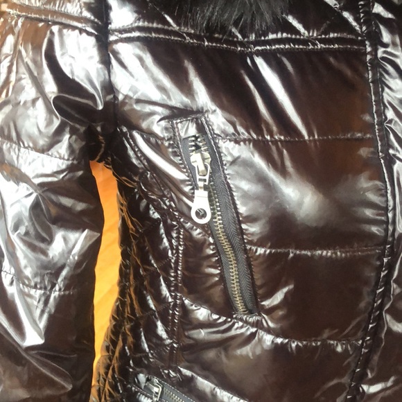 Rampage Shiny Faux Fur Puffer Jacket - Picture 3 of 12